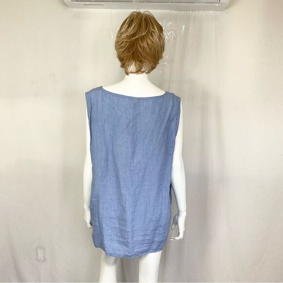 Eileen Fisher Blue 100% Irish Linen Sleeveless Tunic Tank top Size 3X - Picture 5 of 7